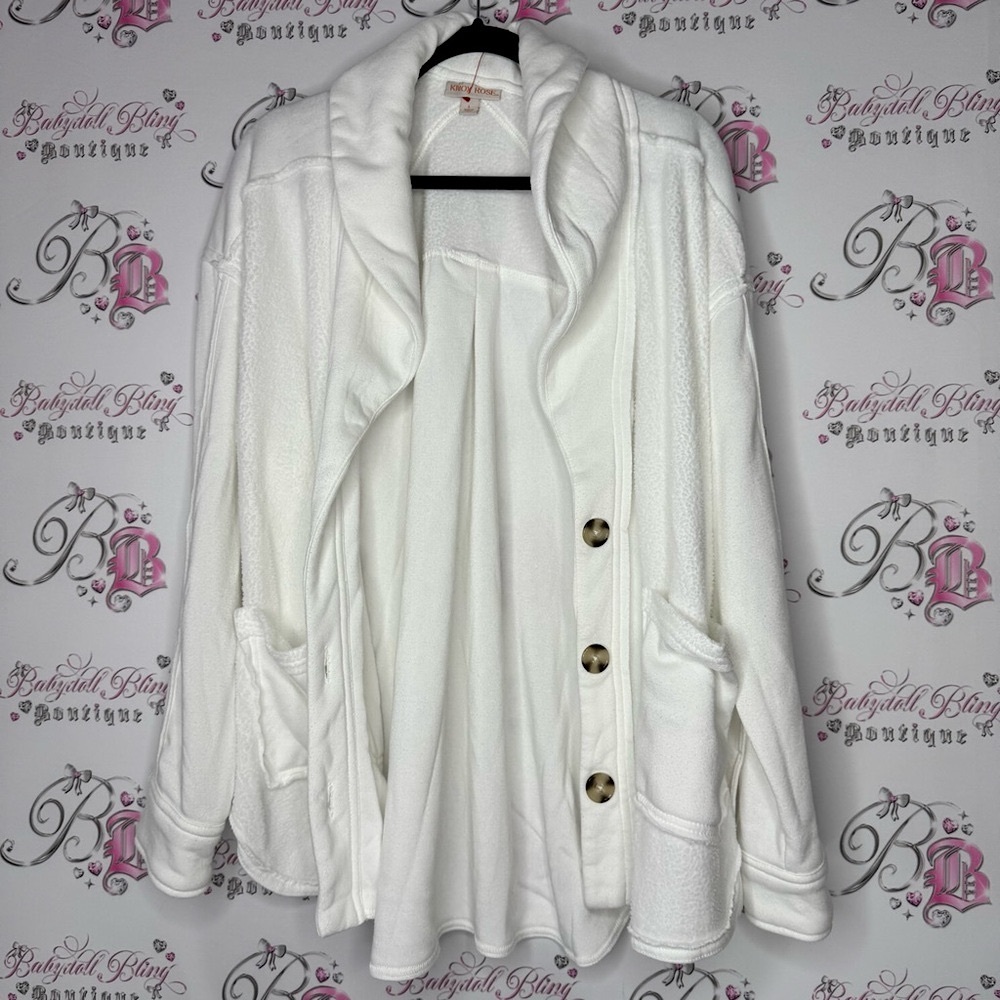 Knox rose jacket coat sweater White Button-Up Cardigan fleece soft cozy
